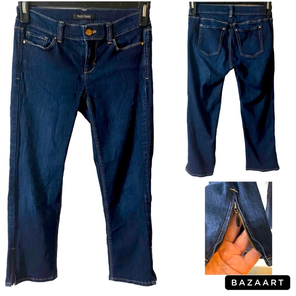 White House Black Market Jeans, Crop, Zipper Leg, Stretch, Cotton, Noir, Sz 0 - Picture 11 of 11